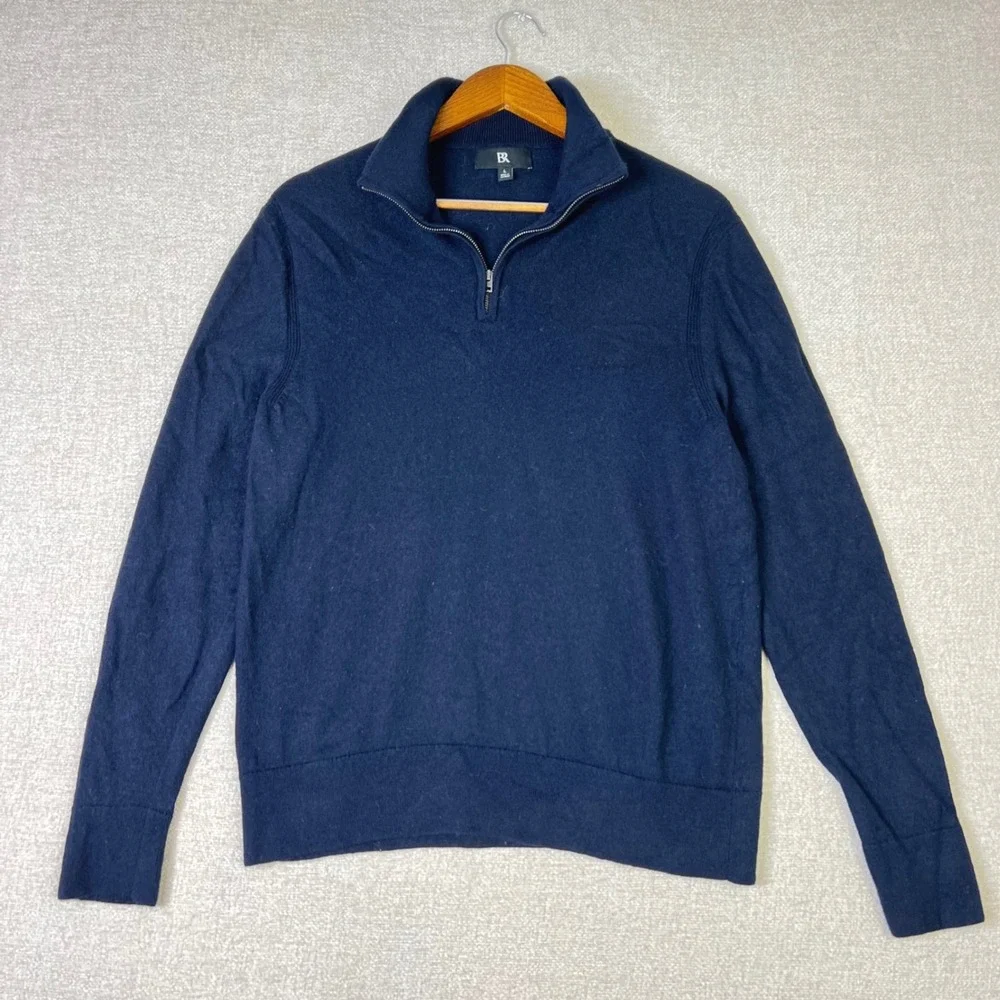 Banana Republic Mens Navy Blue 100% Extra Fine Merino Wool Quarter Zip Sweater L